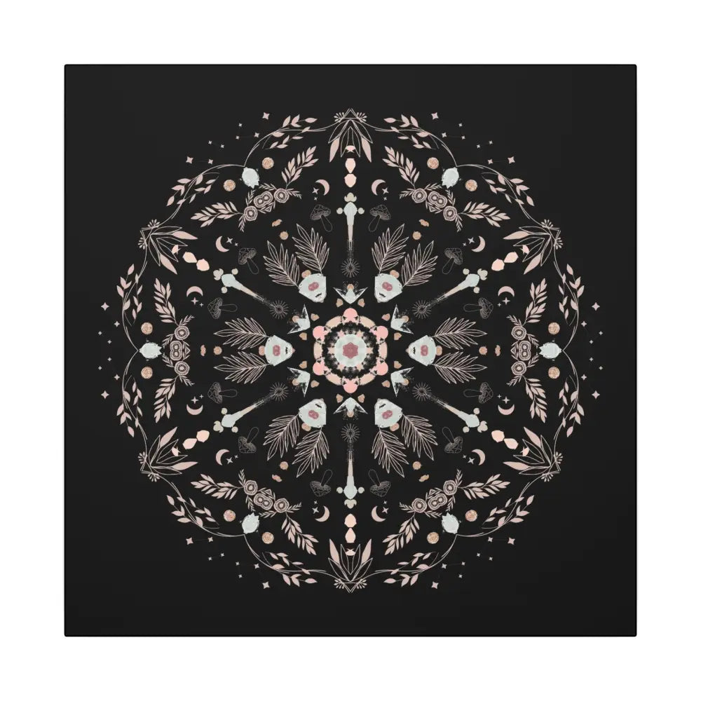Black and Pink Botanical Mandala Canvas Art Print, Wall Decor, Home Accents, Nature Inspired, Meditation Space Decor - DesignBohemian