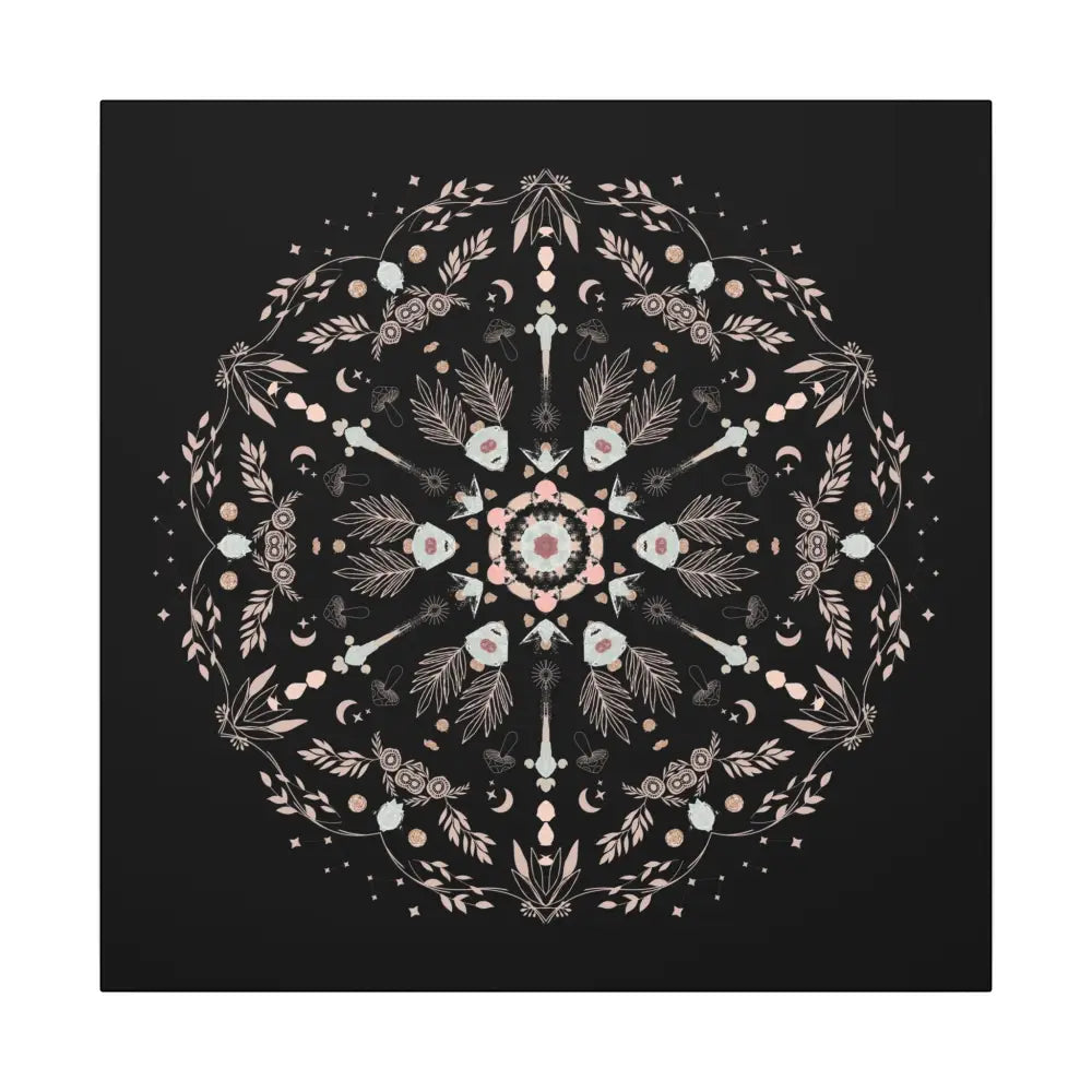 Black and Pink Botanical Mandala Canvas Art Print, Wall Decor, Home Accents, Nature Inspired, Meditation Space Decor - DesignBohemian