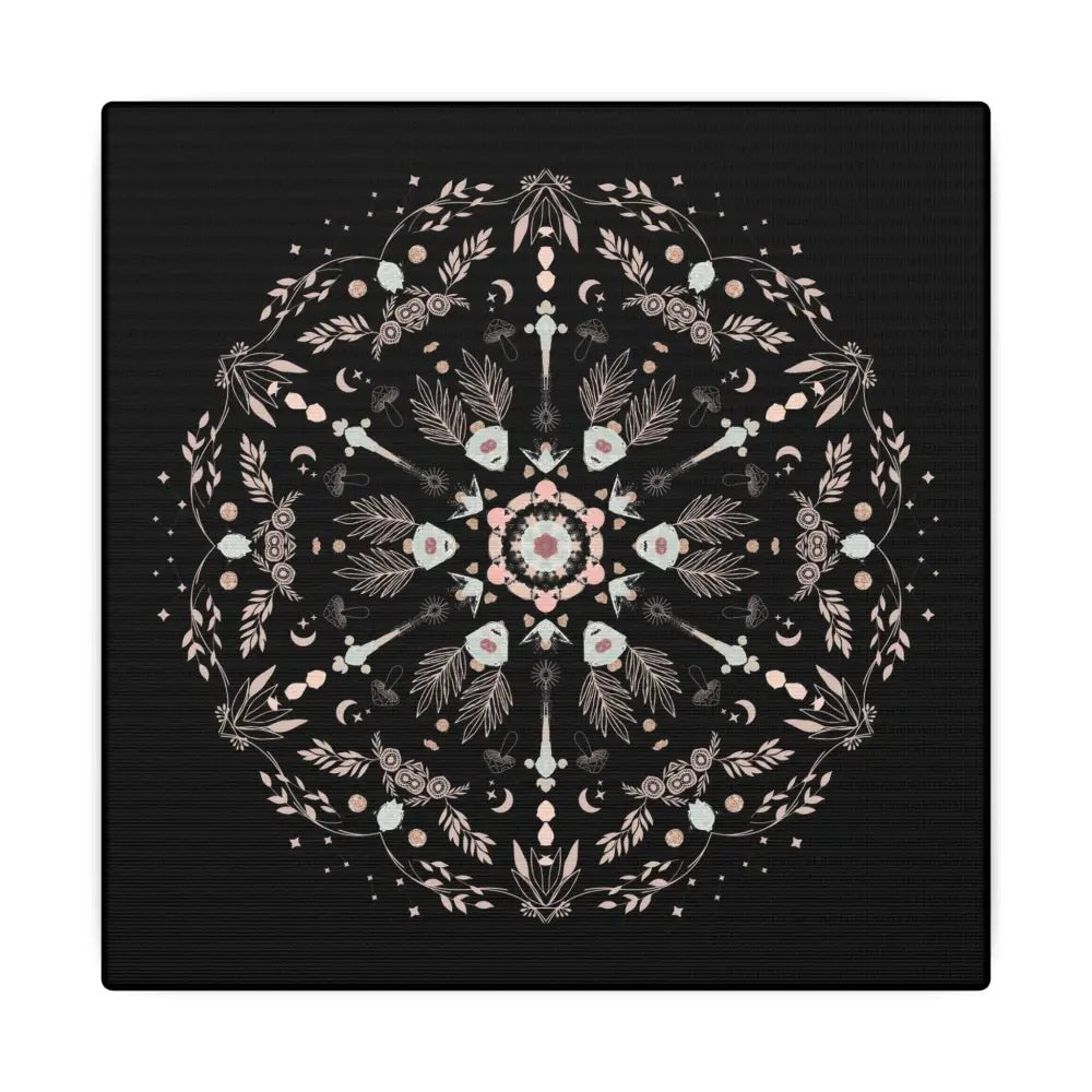 Black and Pink Botanical Mandala Canvas Art Print, Wall Decor, Home Accents, Nature Inspired, Meditation Space Decor - DesignBohemian