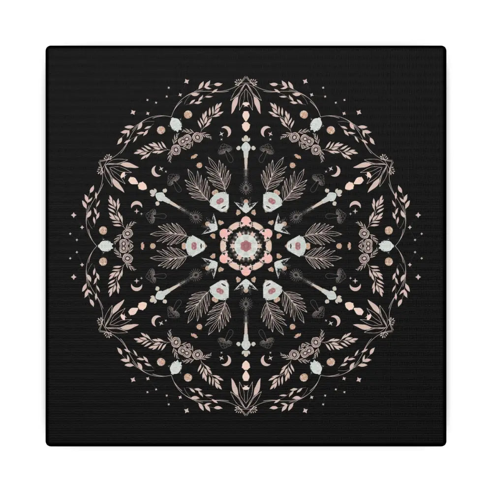Black and Pink Botanical Mandala Canvas Art Print, Wall Decor, Home Accents, Nature Inspired, Meditation Space Decor - DesignBohemian