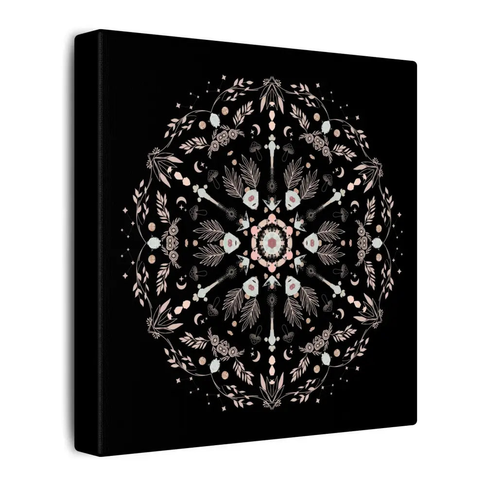 Black and Pink Botanical Mandala Canvas Art Print, Wall Decor, Home Accents, Nature Inspired, Meditation Space Decor - DesignBohemian