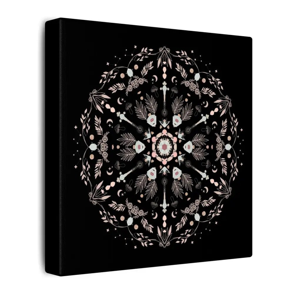 Black and Pink Botanical Mandala Canvas Art Print, Wall Decor, Home Accents, Nature Inspired, Meditation Space Decor - DesignBohemian