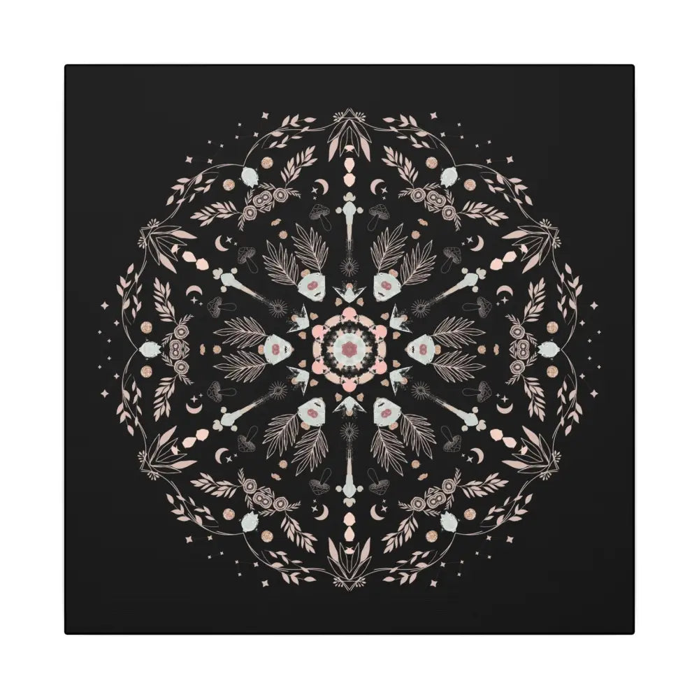 Black and Pink Botanical Mandala Canvas Art Print, Wall Decor, Home Accents, Nature Inspired, Meditation Space Decor - DesignBohemian