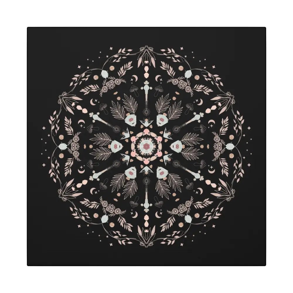 Black and Pink Botanical Mandala Canvas Art Print, Wall Decor, Home Accents, Nature Inspired, Meditation Space Decor - DesignBohemian