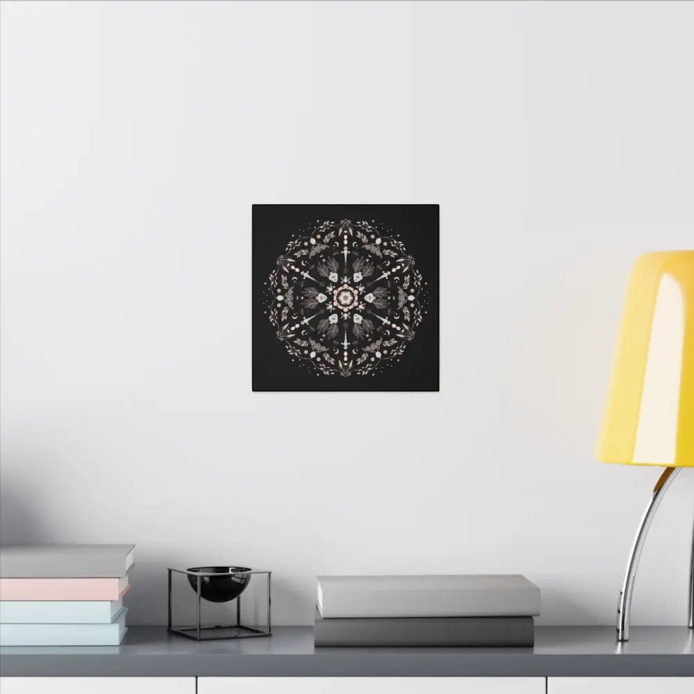 Black and Pink Botanical Mandala Canvas Art Print, Wall Decor, Home Accents, Nature Inspired, Meditation Space Decor - DesignBohemian