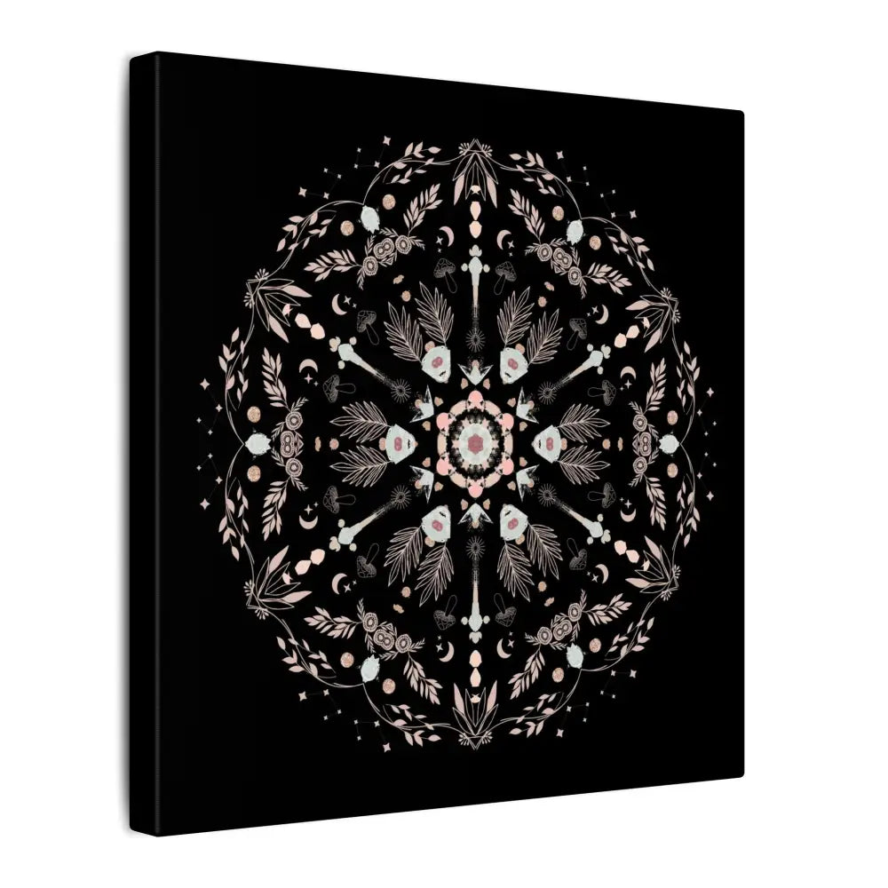 Black and Pink Botanical Mandala Canvas Art Print, Wall Decor, Home Accents, Nature Inspired, Meditation Space Decor - DesignBohemian