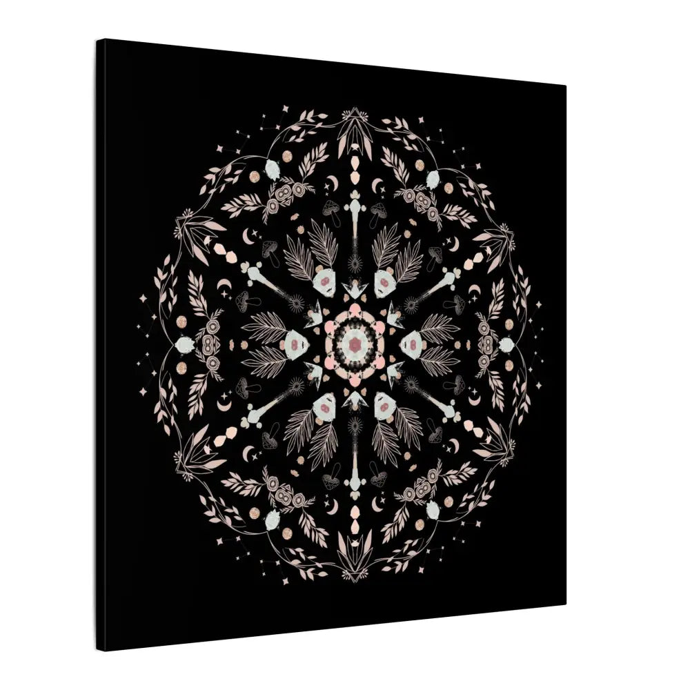 Black and Pink Botanical Mandala Canvas Art Print, Wall Decor, Home Accents, Nature Inspired, Meditation Space Decor - DesignBohemian
