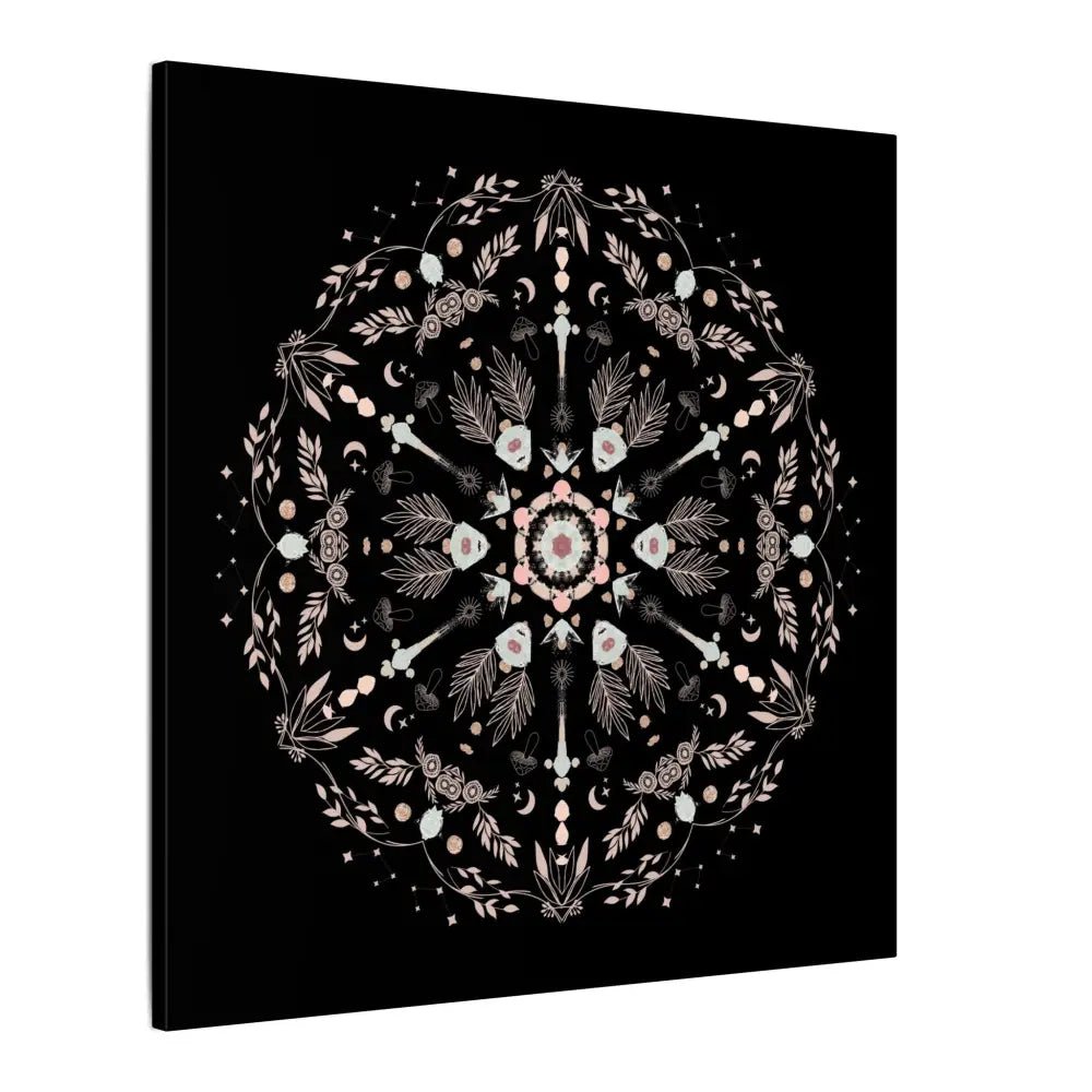 Black and Pink Botanical Mandala Canvas Art Print, Wall Decor, Home Accents, Nature Inspired, Meditation Space Decor - DesignBohemian