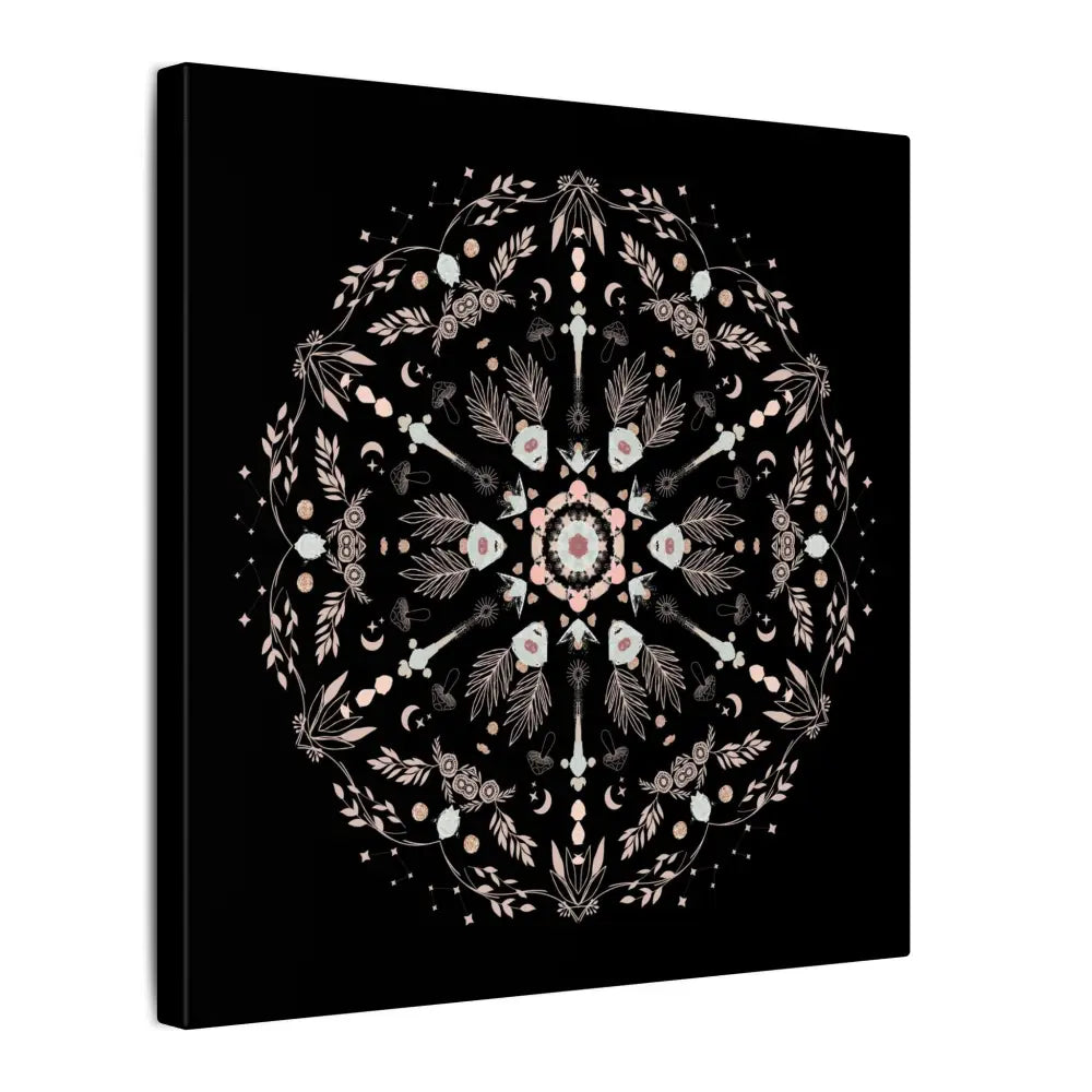Black and Pink Botanical Mandala Canvas Art Print, Wall Decor, Home Accents, Nature Inspired, Meditation Space Decor - DesignBohemian