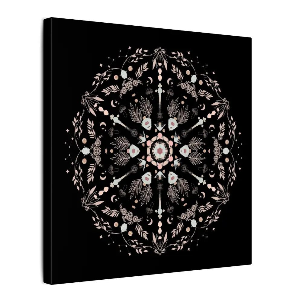 Black and Pink Botanical Mandala Canvas Art Print, Wall Decor, Home Accents, Nature Inspired, Meditation Space Decor - DesignBohemian