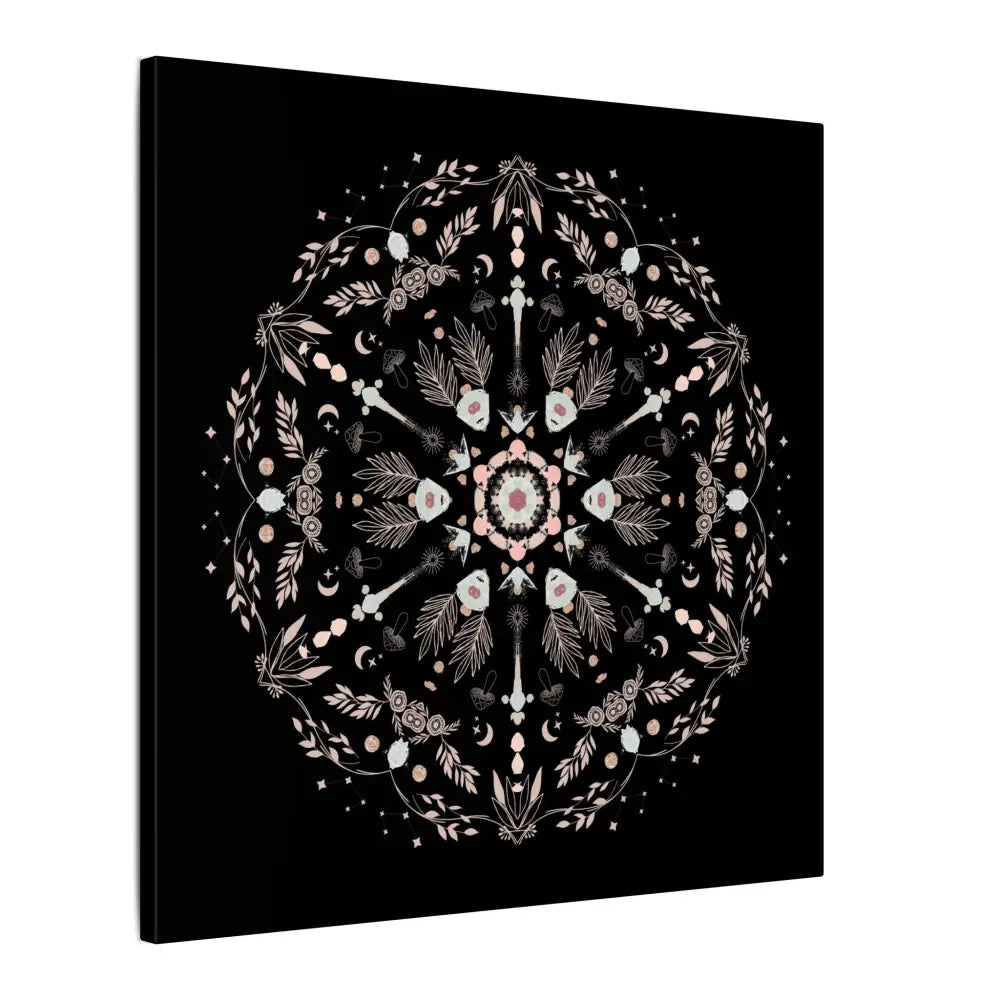 Black and Pink Botanical Mandala Canvas Art Print, Wall Decor, Home Accents, Nature Inspired, Meditation Space Decor - DesignBohemian