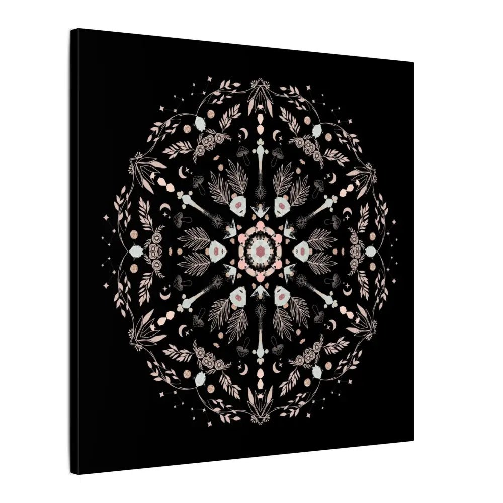 Black and Pink Botanical Mandala Canvas Art Print, Wall Decor, Home Accents, Nature Inspired, Meditation Space Decor - DesignBohemian