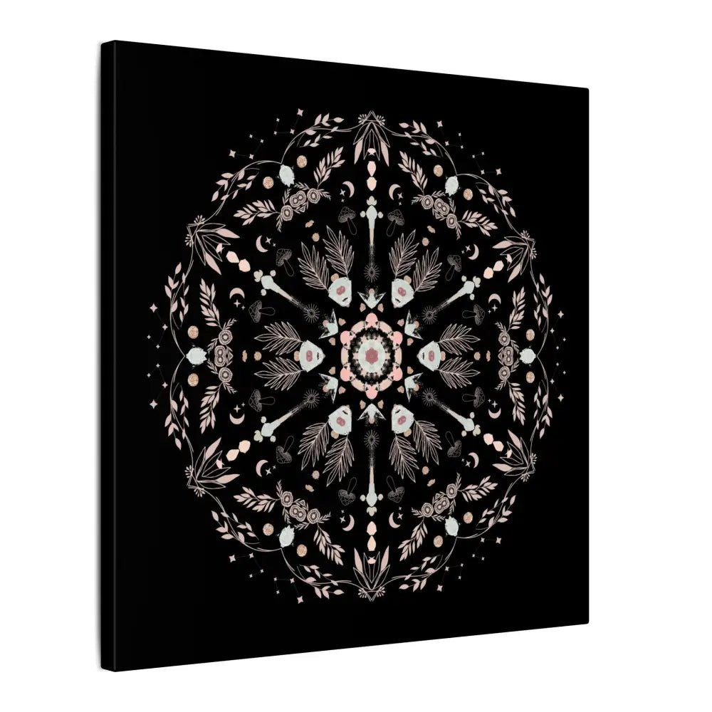Black and Pink Botanical Mandala Canvas Art Print, Wall Decor, Home Accents, Nature Inspired, Meditation Space Decor - DesignBohemian