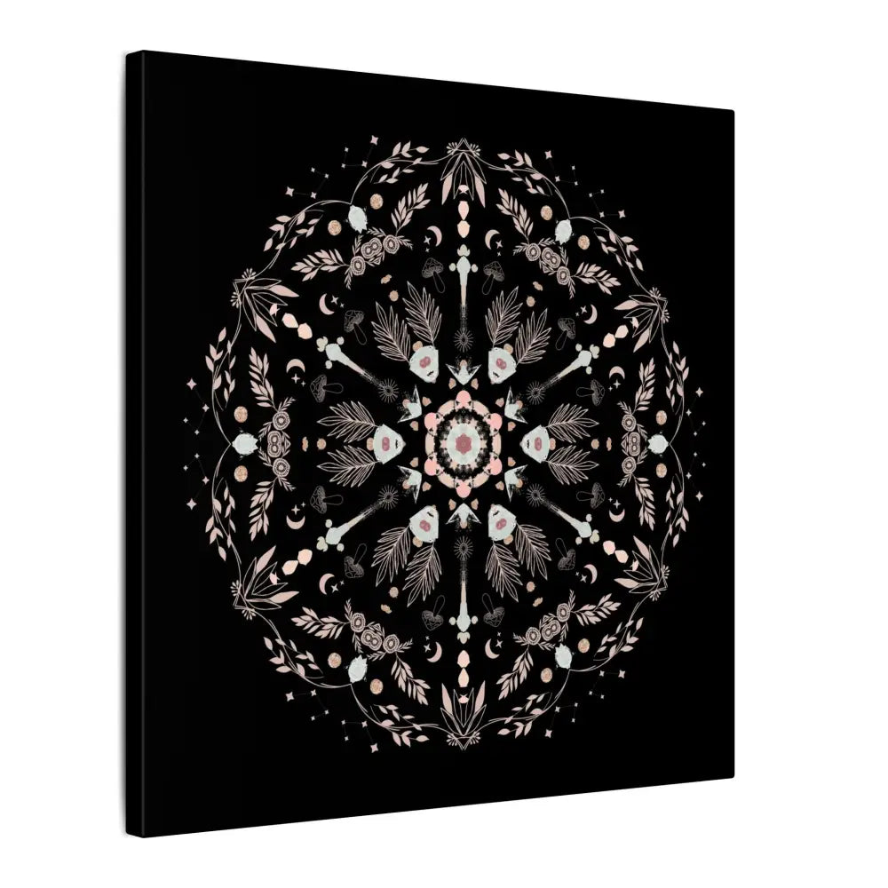 Black and Pink Botanical Mandala Canvas Art Print, Wall Decor, Home Accents, Nature Inspired, Meditation Space Decor - DesignBohemian