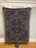 Blue Floral Tapestry Blanket: Woven Cotton Bohemian Throw by DesignBohemian