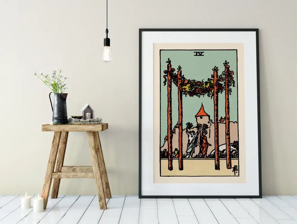 Blue Sky Four Of Wands Tarot Card Print No Frame Wall Art Poster For Living Room Decor by My Store