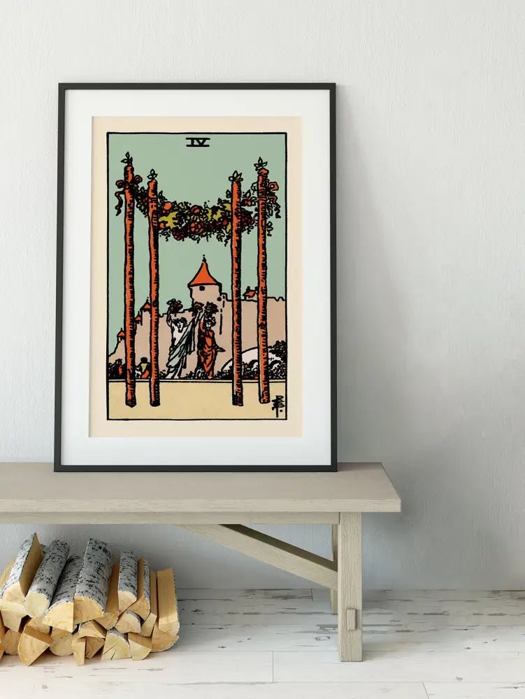 Blue Sky Four Of Wands Tarot Card Print No Frame Wall Art Poster For Living Room Decor by My Store