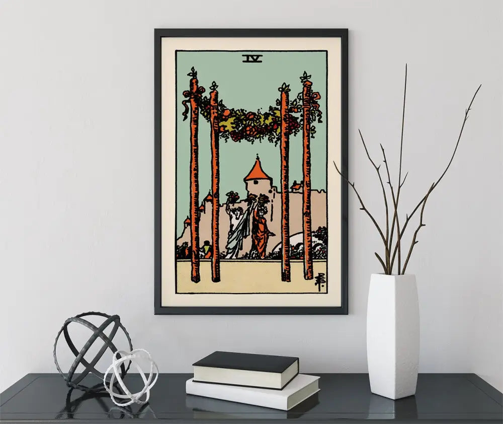 Blue Sky Four Of Wands Tarot Card Print No Frame Wall Art Poster For Living Room Decor by My Store