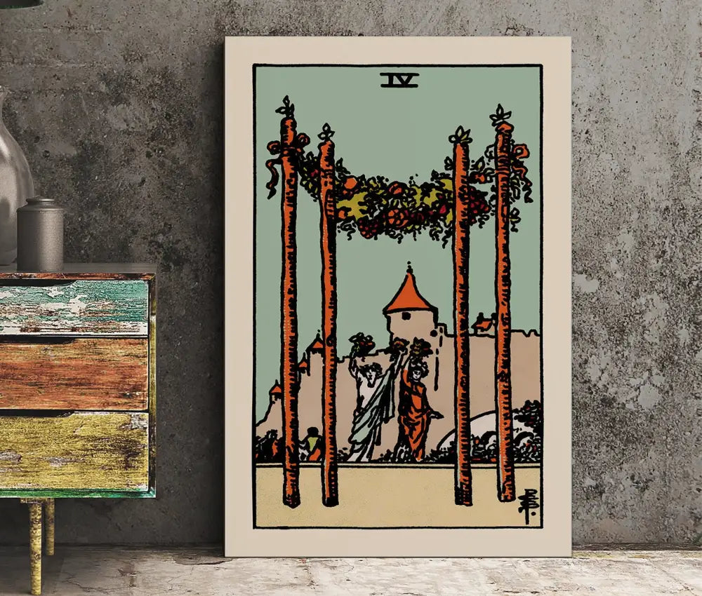 Blue Sky Four Of Wands Tarot Card Print No Frame Wall Art Poster For Living Room Decor by My Store