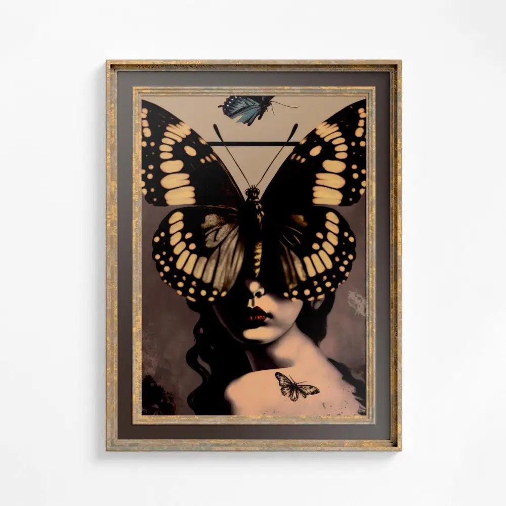 Butterfly Girl Vintage Mixed Media Collage Print Poster Bohemian Wall Art Premium Archival Print For Boho Home Decor by My Store