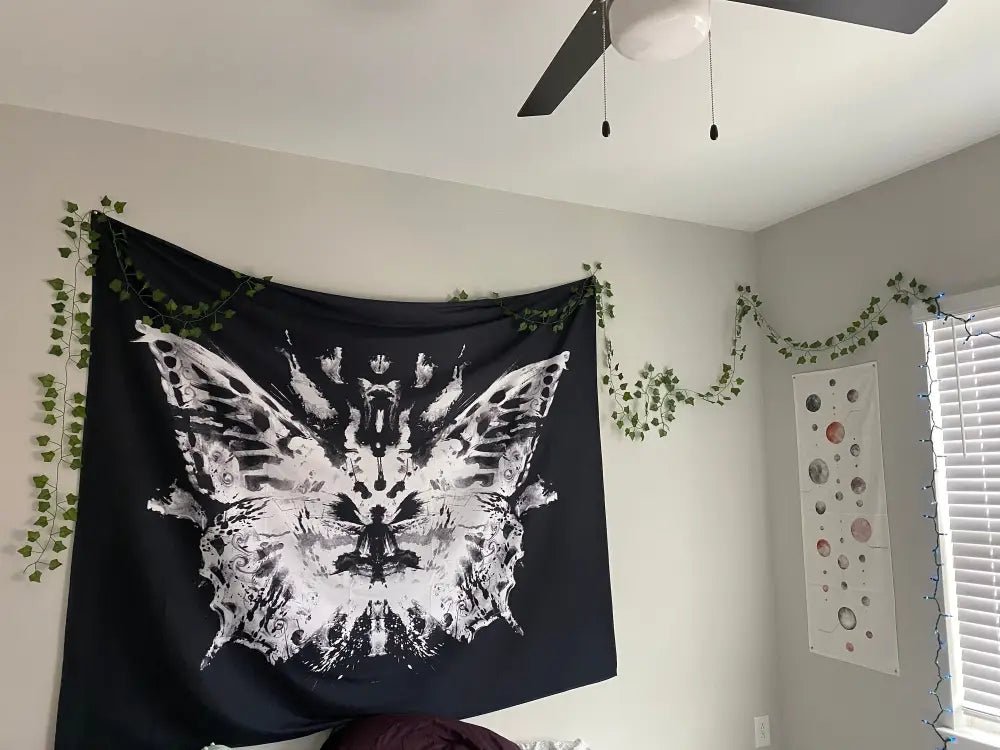 Butterfly Inkblot Tapestry Wall Hanging Black And White Meditation Grunge Hippie by DesignBohemian