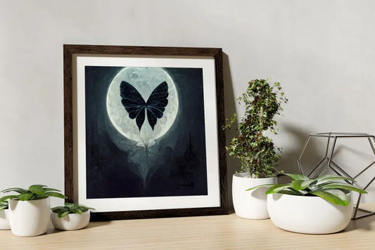 Butterfly Moon Painting - Print - Black and White Moths and Butterflies - Mandala Square - For Your Sacred Space by DesignBohemian