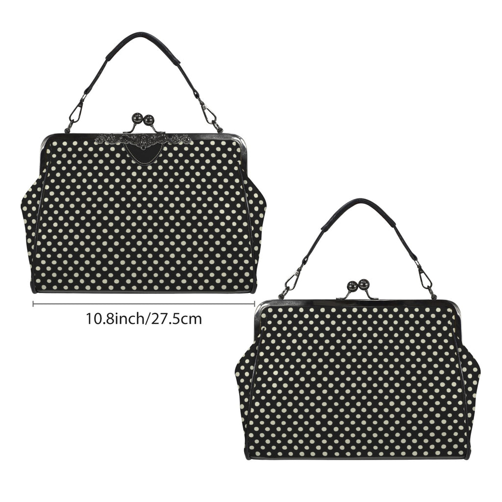 Midnight Confetti Kiss-lock Handbag – Black and Cream Polka Dot Purse