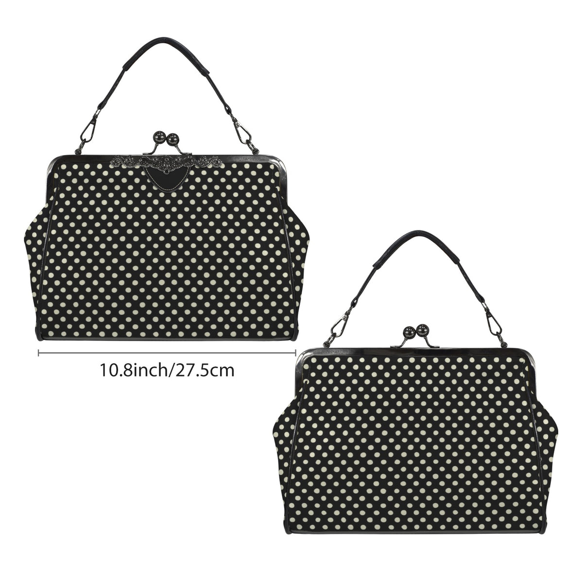 Midnight Confetti Kiss-lock Handbag – Black and Cream Polka Dot Purse