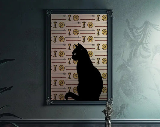 Cat With Tarot Elements Print No Frame The Tarot Lovers Poster For Cat Lovers And Mystic Home Decor by My Store