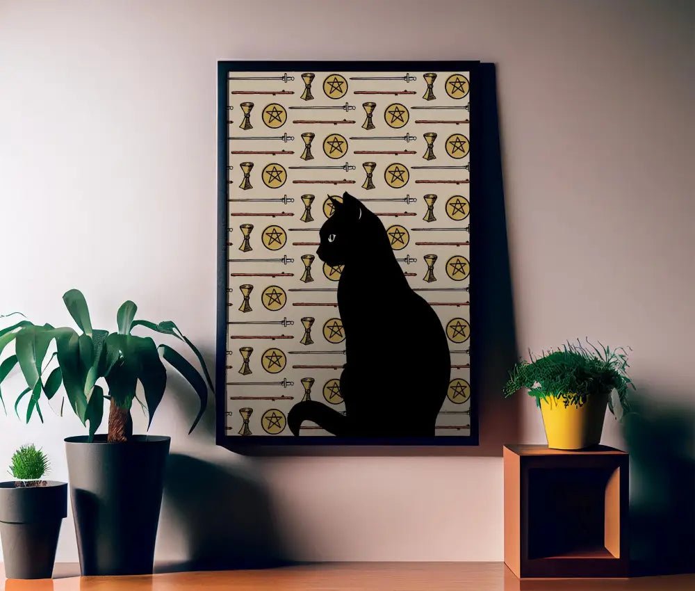 Cat With Tarot Elements Print No Frame The Tarot Lovers Poster For Cat Lovers And Mystic Home Decor by My Store