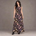 Dark Floral Thistle Midi Dress, Sleeveless Gothic Botanical Dress with Pockets - Cotton