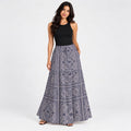 Blue - Purple - Floral Bandana Print Maxi Skirt