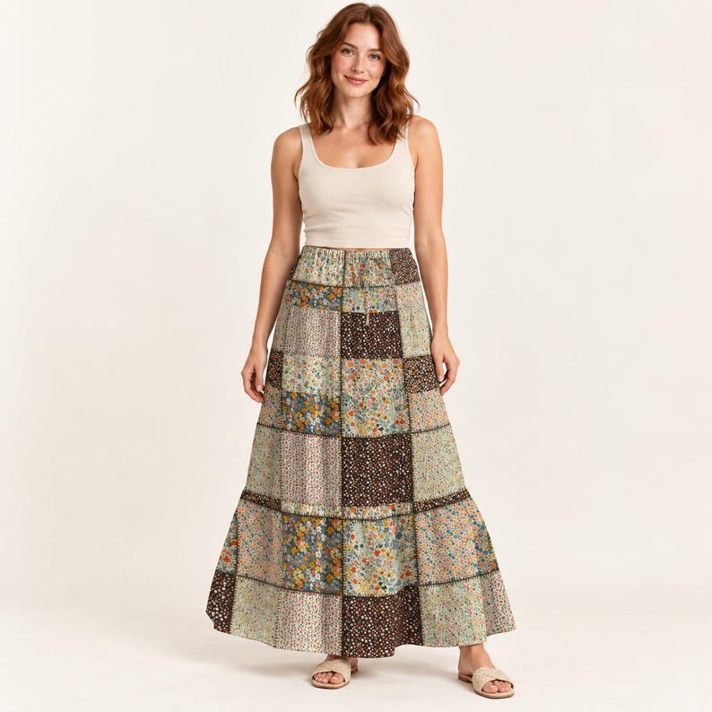 Floral Patchwork Maxi Skirt