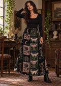 Gothic Moth Peasant Skirt, Celestial Patchwork Maxi, Boho Witchy Floral Skirt