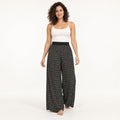 Black Polka Dot Palazzo Pants, High Waisted Wide Leg Trousers with Cream Dots