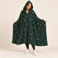 Forest Green Celestial Hooded Blanket with Gold Stars, Wearable Blanket in Three Sizes - Fleece Lining