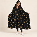 Black and Gold Star Hooded Blanket, Celestial Wearable Blanket in Three Sizes - Fleece Lining