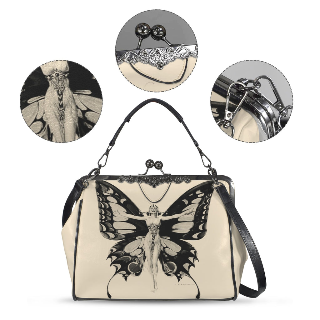 Vintage Butterfly Kisslock Handbag – Dark Botanical Crossbody Purse