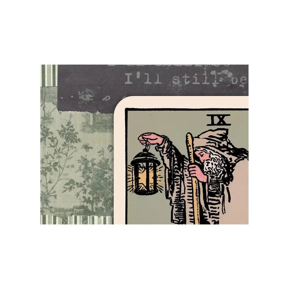 Collage Hermit Tarot Card Print: Vintage Green and Pink Floral Vintage Poster