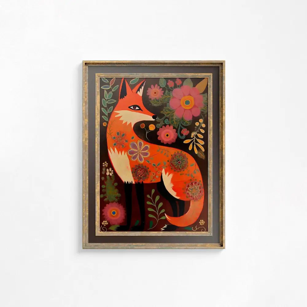 Cute Red Fox Folk Art Print Spirit Poster Wall Art by DesignBohemian