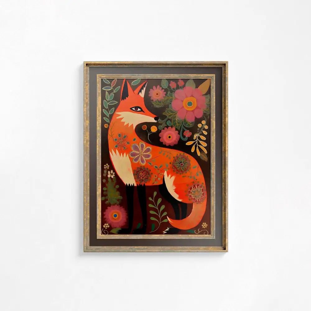 Cute Red Fox Folk Art Print Spirit Poster Wall Art by DesignBohemian