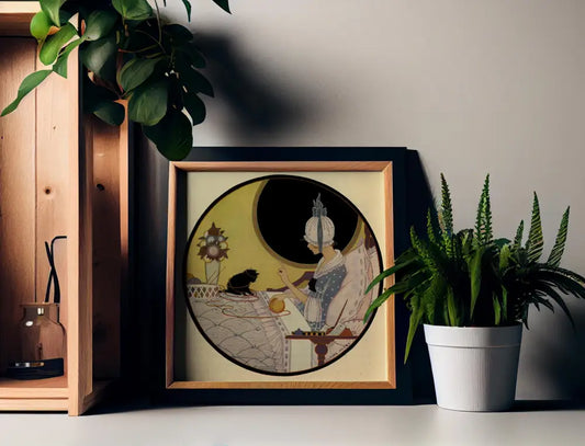 Cute Vintage Cat Print Grannycore Art Nouveau On Premium Archival 230 GSM Matte Paper by DesignBohemian