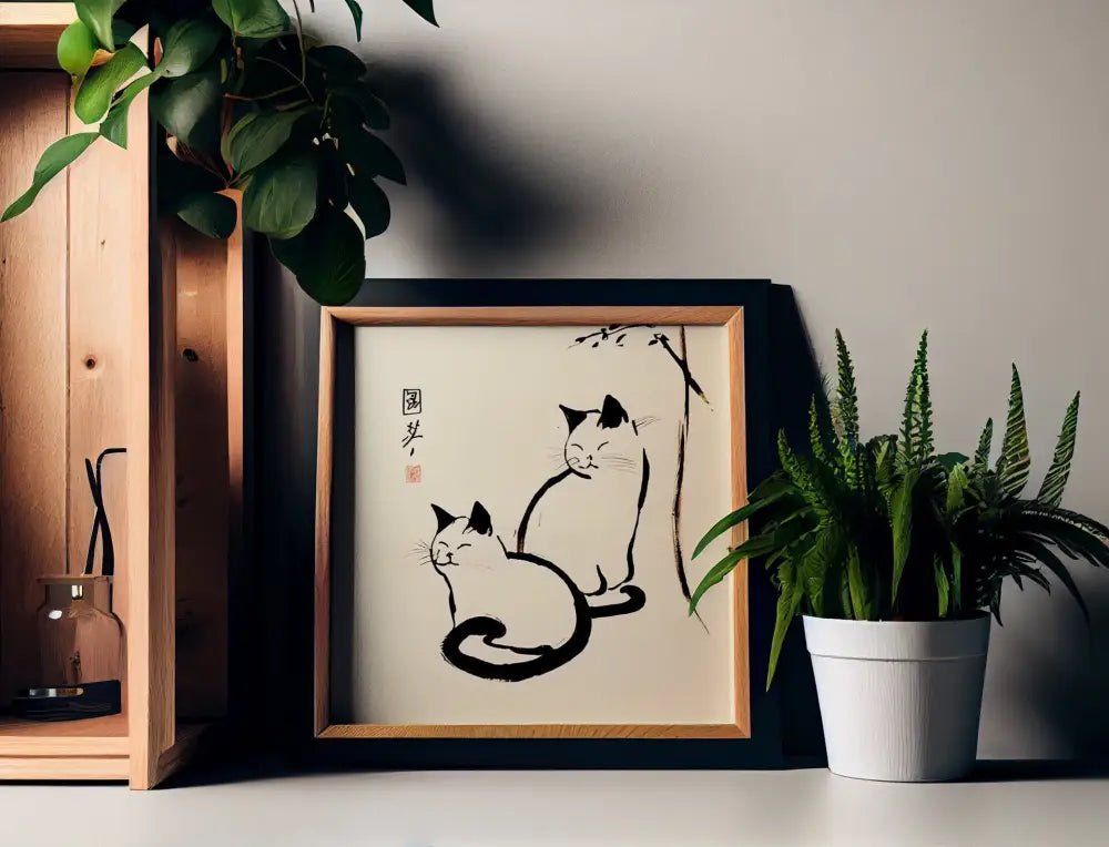 Cute Vintage Cats Print Square Japanese Artwork by My Store