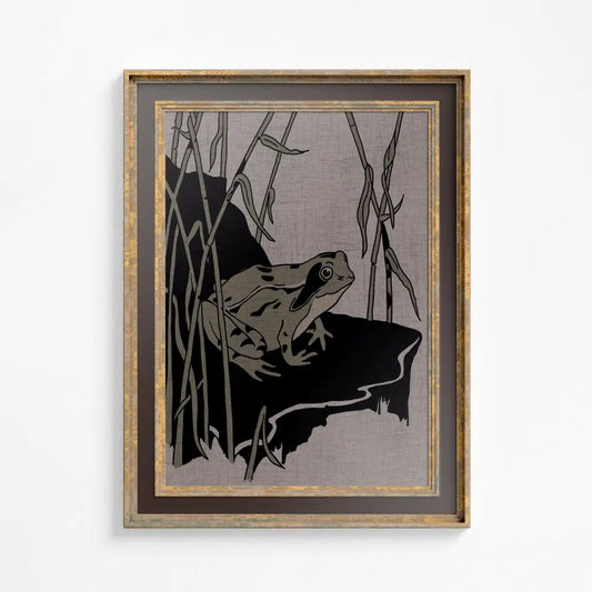 Cute Vintage Frog Print Green and Beige for Dark Academia Home Decor Modern Wall Art by My Store