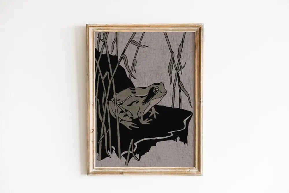 Cute Vintage Frog Print Green and Beige for Dark Academia Home Decor Modern Wall Art by My Store