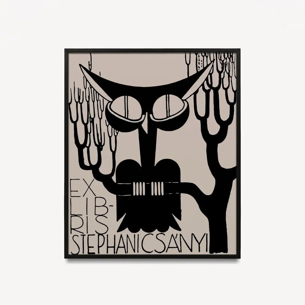 Cute Vintage Owl Print Art Nouveau Poster Black Beige Exlibris Wall Art For Elegant Rooms by My Store