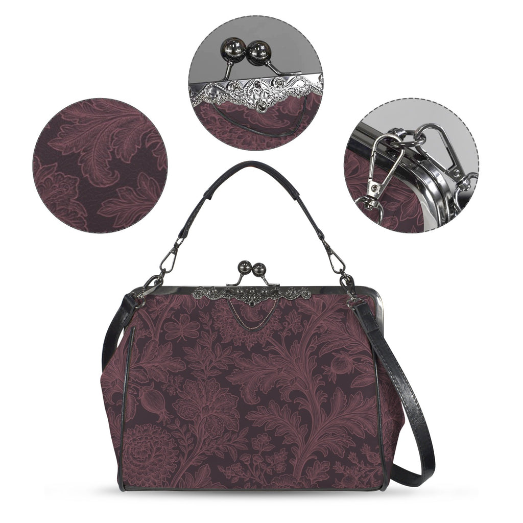 Gothic Romance Floral Kisslock Handbag – Burgundy Botanical Purse