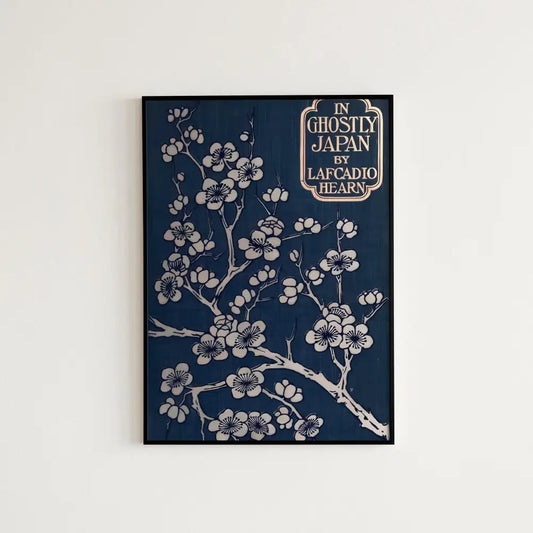 Dark Blue Vintage Book Cover Print In Ghostly Japan Art Nouveau Wall Art For Moody Studios by My Store