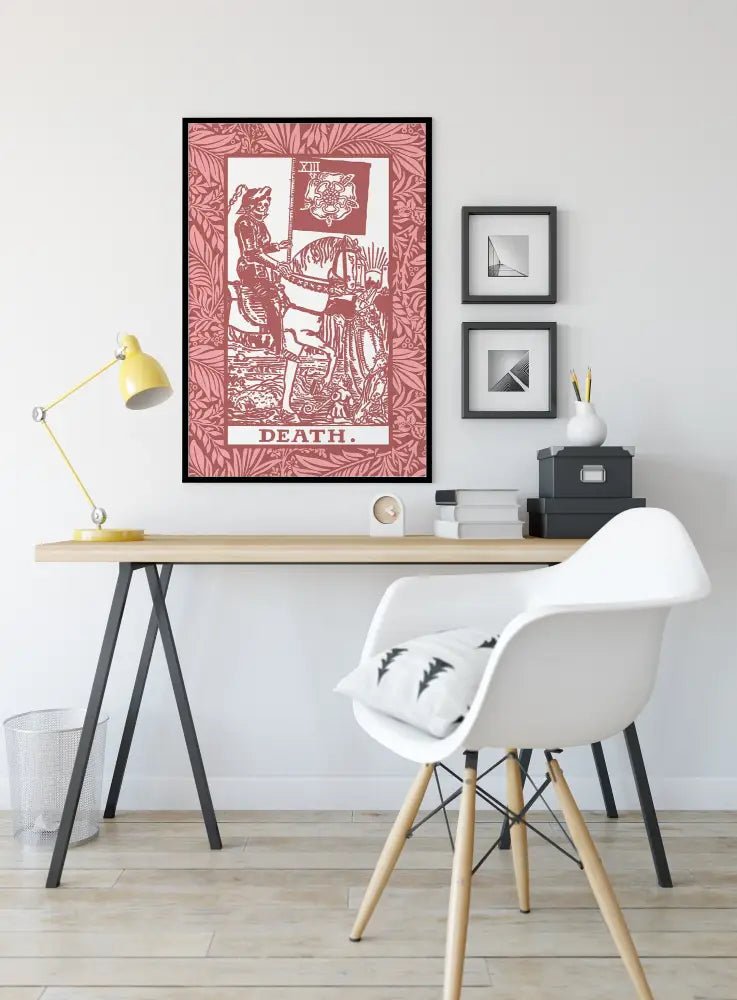 Death Tarot Card Print Pink And White No Frame Poster Unframed Tarot Wall Art Decor by My Store