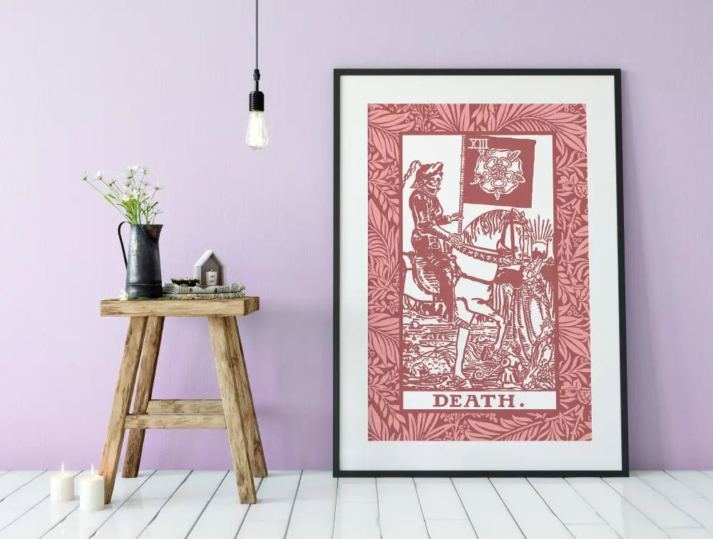 Death Tarot Card Print Pink And White No Frame Poster Unframed Tarot Wall Art Decor by My Store